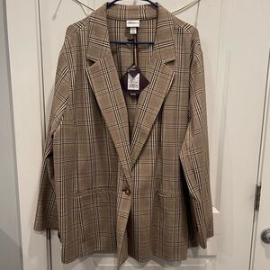 Ava & Viv Tan and Brown Plaid Blazer